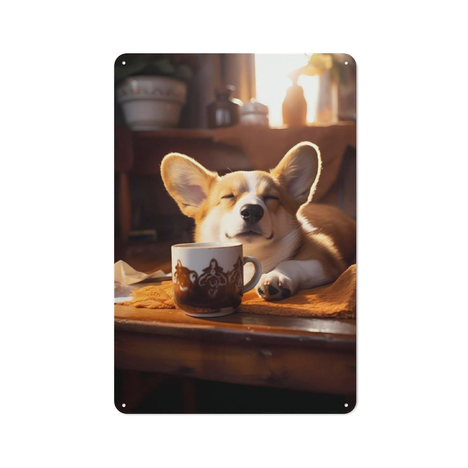 Junmoney Corgi Coffee Puppy Dog Vintage Metal Sign 30X20cm For Guest Room Or Hallway, Suited To Guest Room Decorators