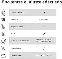 Vista 5 de Yaxa Basics Classic Puresoft - Silla de escritorio de oficina acolchada de poliuretano con apoyabrazos, fácil montaje, base de metal resistente