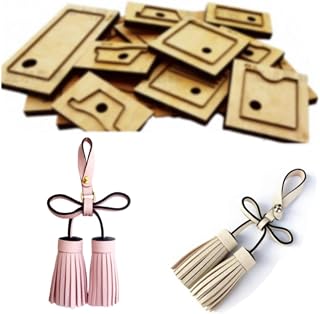 YJIUYUANQ Wooden Leather Craft Die Set with Storage Tray, Handmade Stencil Templates for DIY Cutting Projects - Tassel Charm