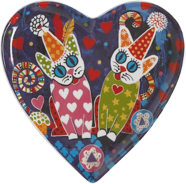 Maxwell & Williams DX0693 Love Hearts Heart Shaped Side Plate with Cup Cakes Design, Gift Boxed, Porcelain, Navy Blue, 15.5 cm