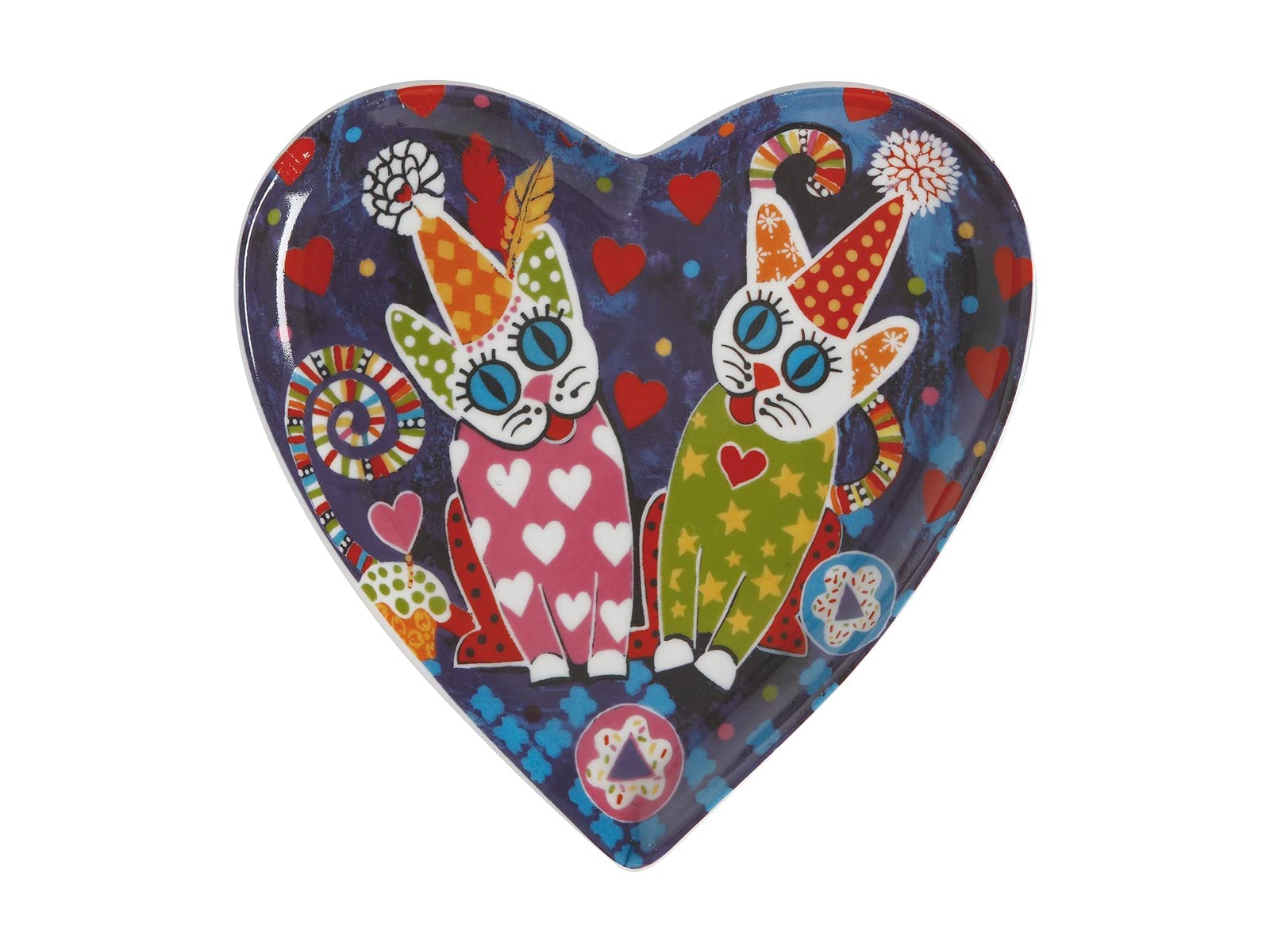 Heart Shaped Side Plate with Cup Cakes Design, Gift Boxed, Blue, 15.5 cm