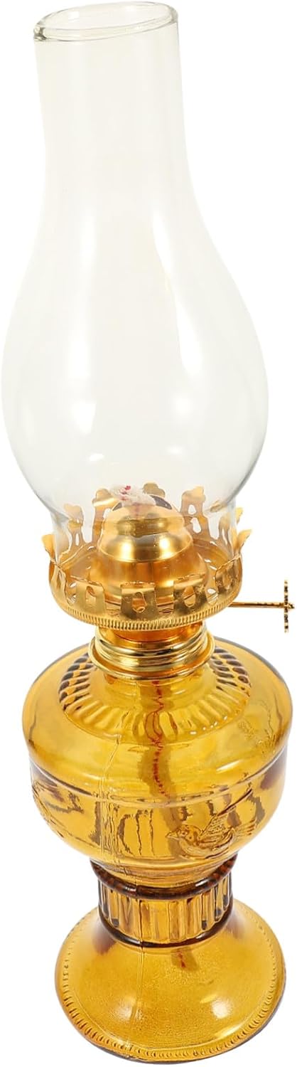 Vintage Transparent Glass Oil Lamp with Wick Retro Desktop Adornment for Home Bedroom Living and Buddha Hall Thickened Windproof High-Temperature Glass Elegant and Practical