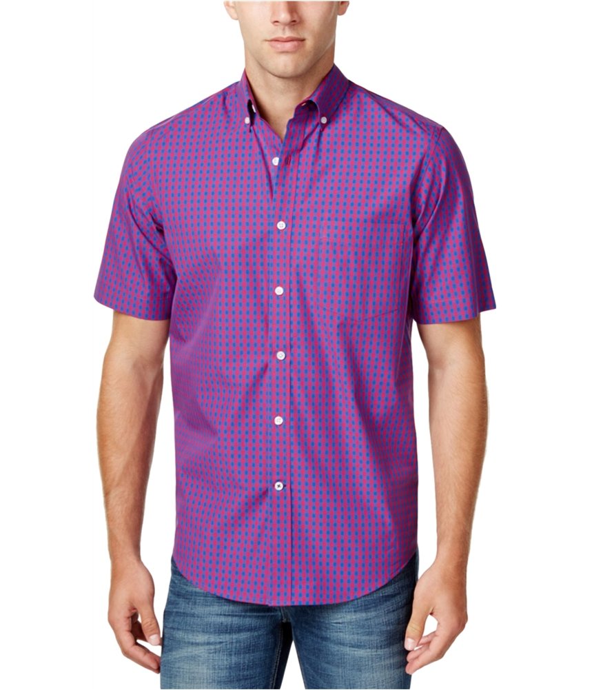 Club Room Mens Gingham Check SS Button Up Shirt, Purple, Small