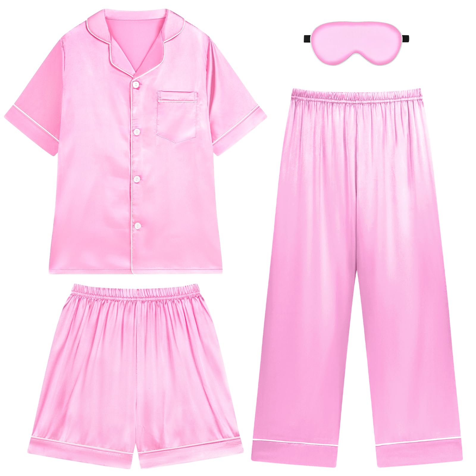 Weixinbuy Girls Pajama Set Silk Satin Pajamas for Kids Girls Boys Button Down Pjs Set Casual Sleepwear Loungewear Gifts