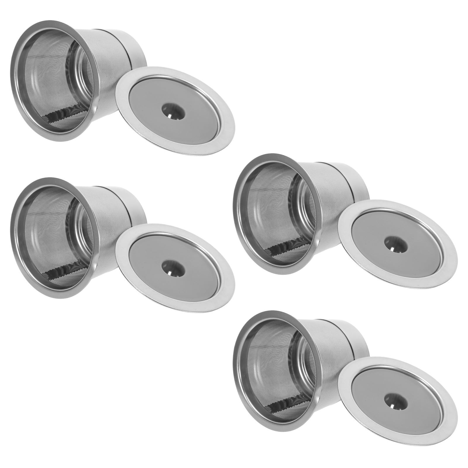 4 Pezzi Capsula Caffè Riutilizzabile in Acciaio Inox, Kit Argento | Ufficio e Casa, Supporta Preparazione Fai da Te, Lavabile, Pratica e Compatta per Uso Quotidiano