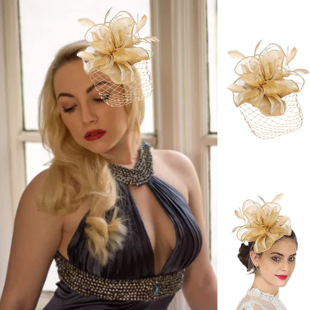 Gcroet Frauen Fascinator Hut Mit Mesh & Blume – Retro Haarschmuck Für Hochzeit, Tea Party, Kostümparty