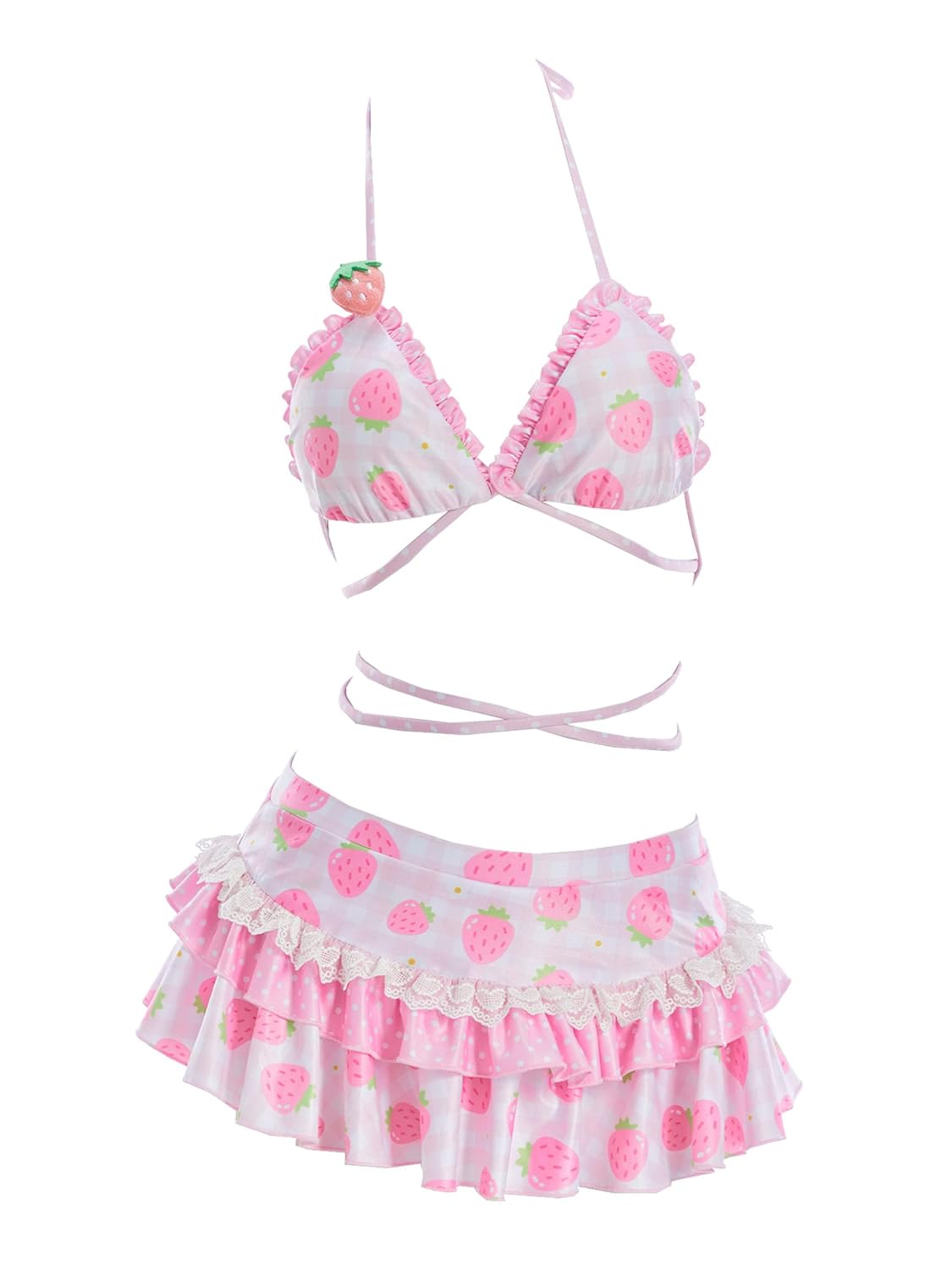 haikyuu Women Retro Strawberry Swimsuit Kawaii Bikini Cute Bathing Suit Pink Y2k Swimwear Vintage