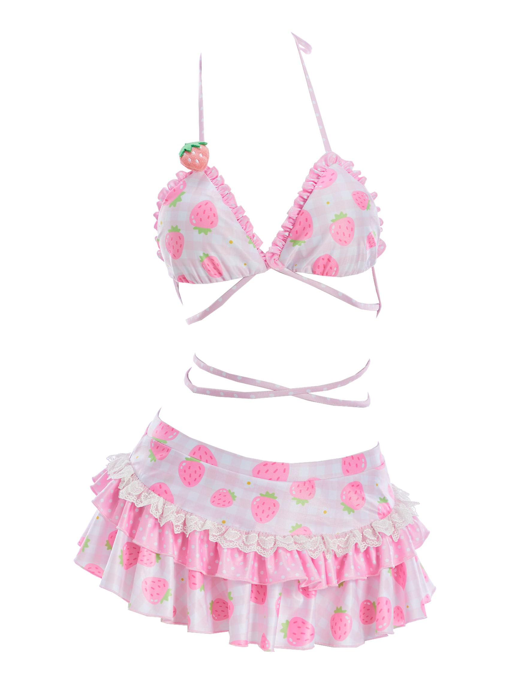 haikyuu Women Retro Strawberry Swimsuit Kawaii Bikini Cute Bathing Suit Pink Y2k Swimwear Vintage