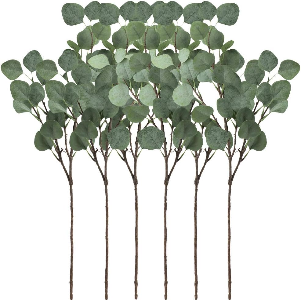 Supla 6 Pcs Artificial Silver Dollar Eucalyptus Leaf Spray in Green 25.5" Tall Artificial Greenery Holiday Greens Christmas Greenery