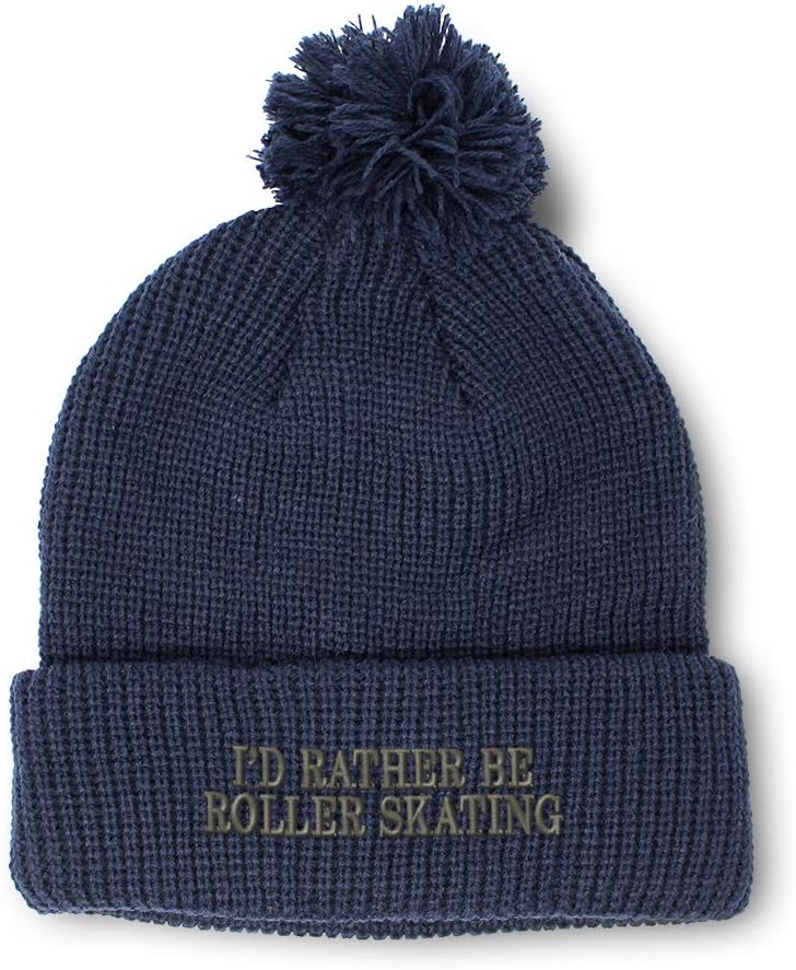 Speedy Pros Pom Pom Beanies for Women I'd Rather Be Roller Skating Embroidery Skull Cap Winter Hats for Men 1 Size