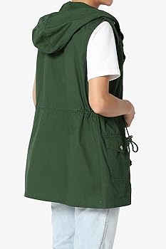TheMogan Women's Military Drawstring Loose Fit Hoodie Vest