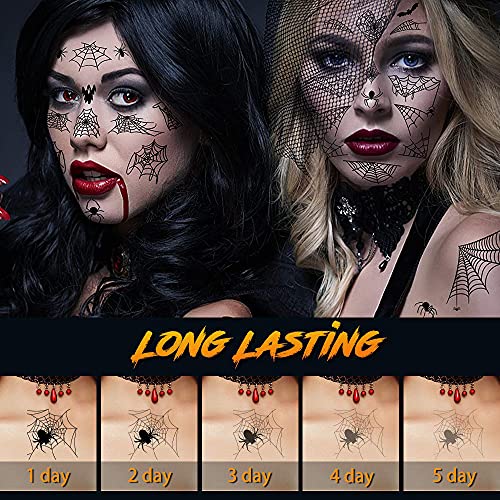 20 Sheets Halloween Face Tattoos, Spider Web Temporary Tattoos, Halloween Temporary Sticker Costume Makeup Tattoos Kit, Fake Spider Face Decal Fall Tattoo For Body Men Women Shoulder Arm Back Makeup Tattoos Stickers #TOP2