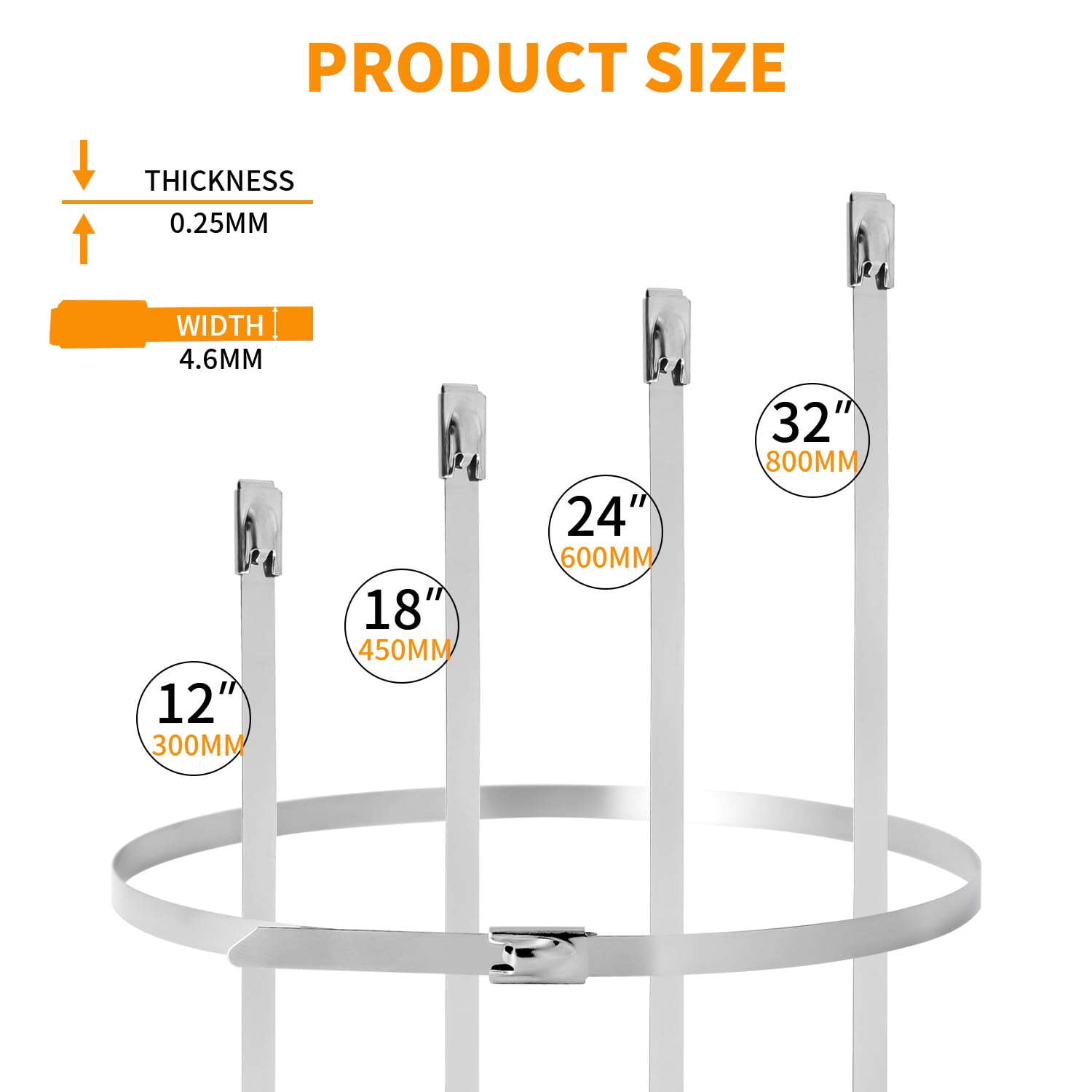 500 Pezzi Fascette in Inox Inossidabile 450mm×4,6mm Fascette in Metallo Autobloccanti Tensione 122kg Adatto per Scarico Avvolgere Recinzione Manutenzione del Giardino