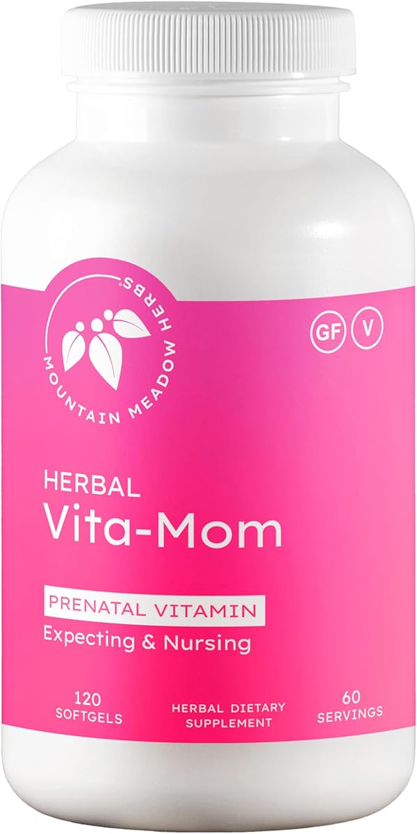 Mountain Meadow Herbal Vita-MOM Prenatal Vitamins – Herbal Supplement for Women with 5-MTHF Folate, Iron, Multivitamins & Organic Herbs – 120 Softgels (2-Month Supply)
