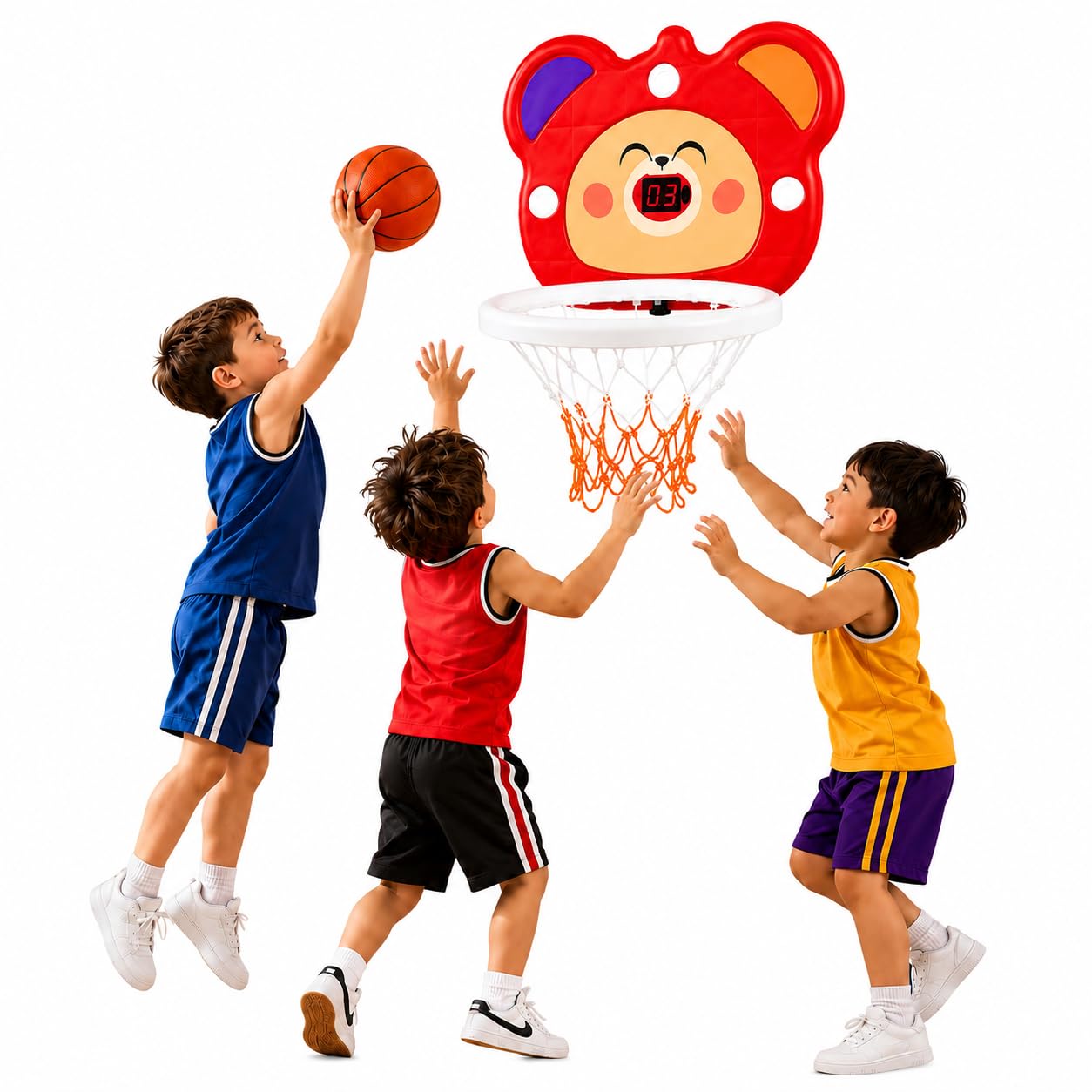 Kids Mini Basketball Hoop Set with Bear Theme, Digital Score Display, Includes Ball, Hand Pump and Suction Cups, 28 cm-image-22