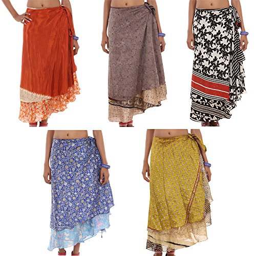 Mango Gifts Wrap Around Skirts Wholesale Lot of 3 Pieces Printed Reversible Two Layer Assorted Colors