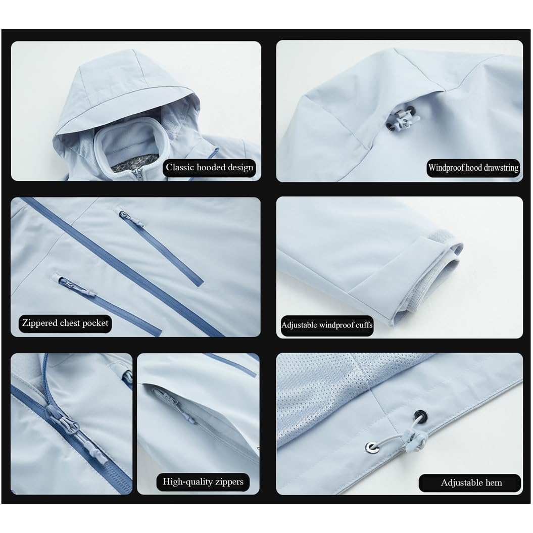 LANGWEI Giacca da Trekking 3 in 1 con Cappuccio Rimovibile Antivento Impermeabile E Resistente all'Usura