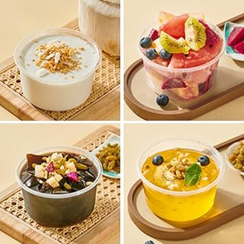 100Pcs 10oz Clear Disposable Plastic Cups With Flat Lids No Hole, Disposable Cups for Cold Drinks, Ice Cream, Pudding, Cake, Snacks