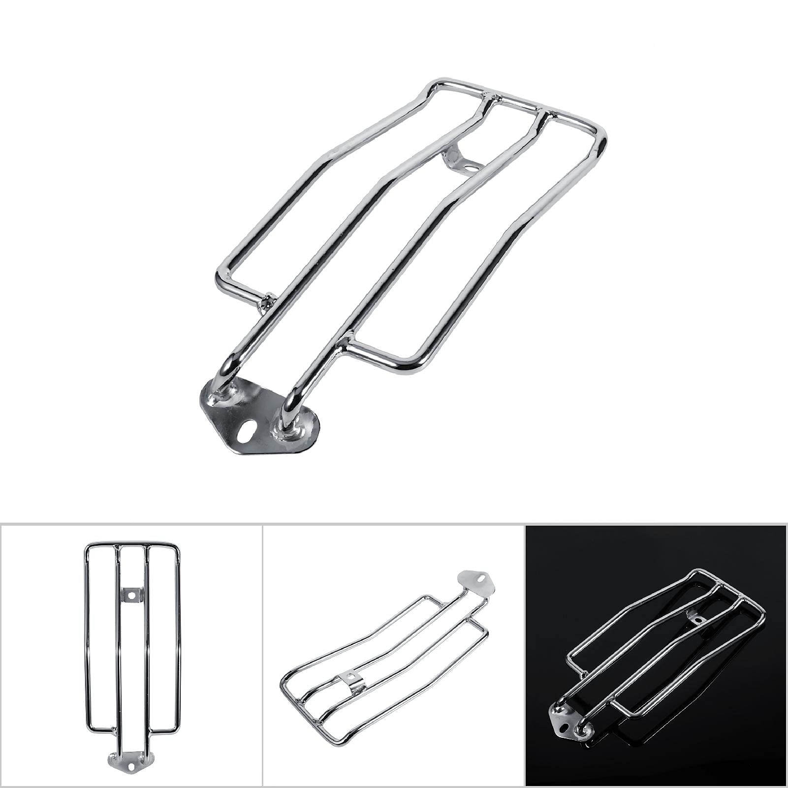 Sedile Singolo per Motocicletta Portapacchi Posteriore Mensola di Supporto Cremagliera Curva in Ferro per XL883 1200 X48 e Chopper Cruiser Accessori per Motociclette (Argento)