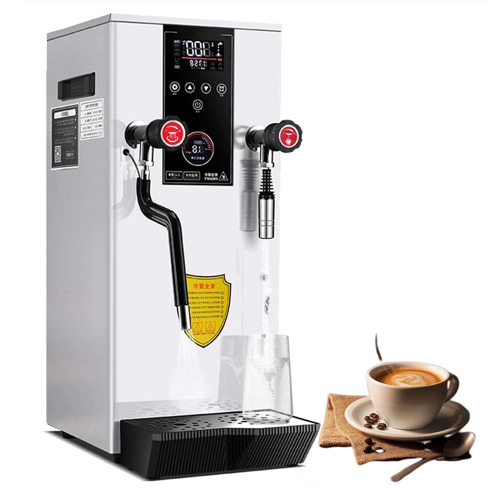 Eiwitany 2500W Commercial Milk Frother & Steamer - Electric Foam Maker for Espresso, Coffee, & Tea - LED Display, Ideal for Cafés & Dessert Shops (White)
