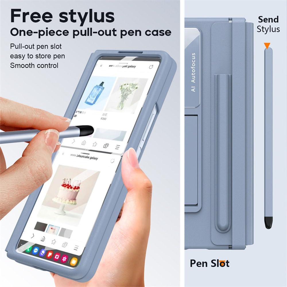 Funda para Samsung Z Fold 4 Funda de Cuero con Bisagra Plegable para teléfono para Samsung Z Fold 5 Funda con Ranura para bolígrafo Soporte para película Funda Protectora, Azul, para Z Fold 4
