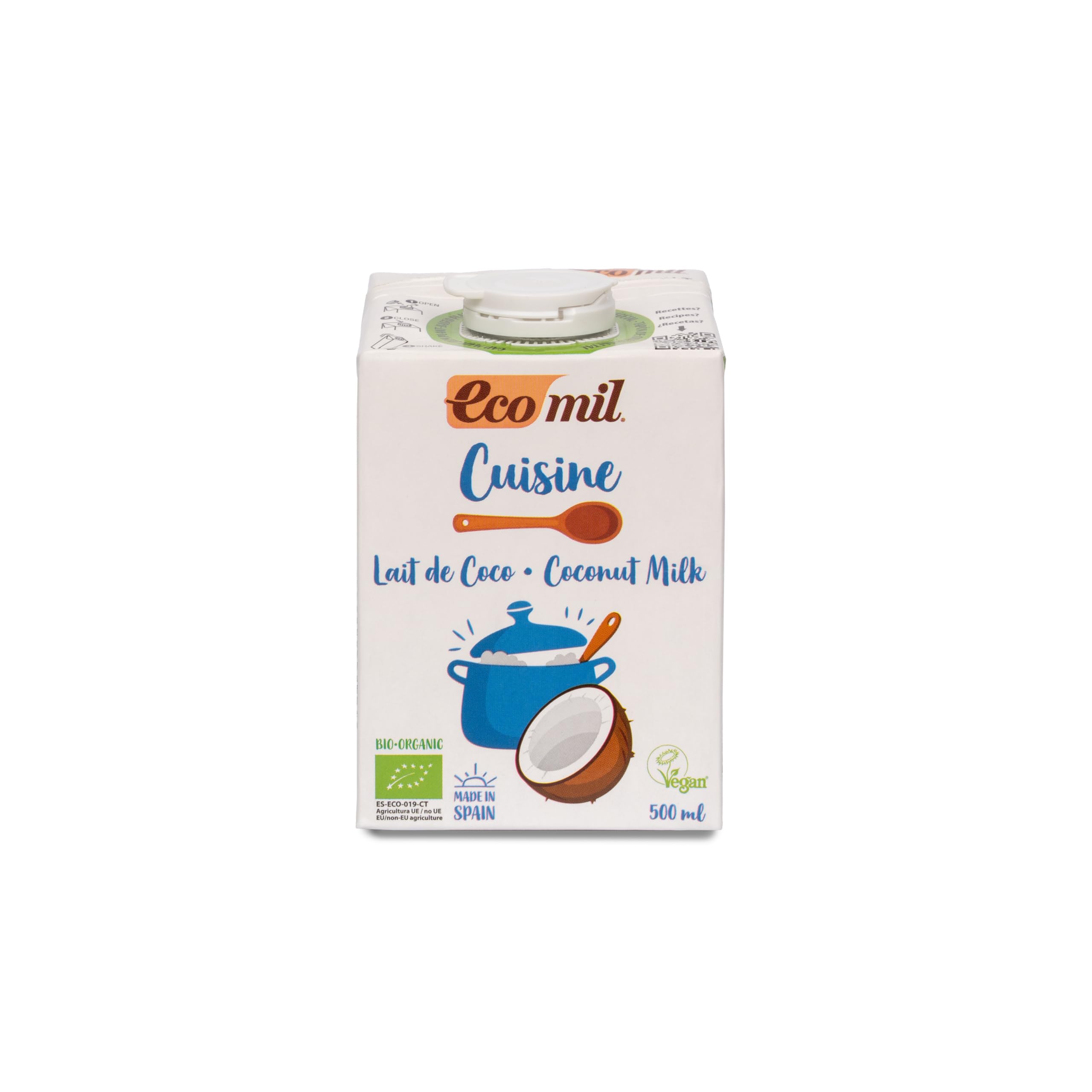 ECOMIL Crema de Coco Bio para Cocinar Sin Lactosa Sin Gluten Sin Azúcares Añadidos 500 ml