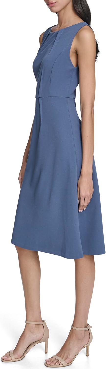 Calvin Klein Womens Sleeveless Dart Detail Knee Length Crepe A-line Dress - Image 2