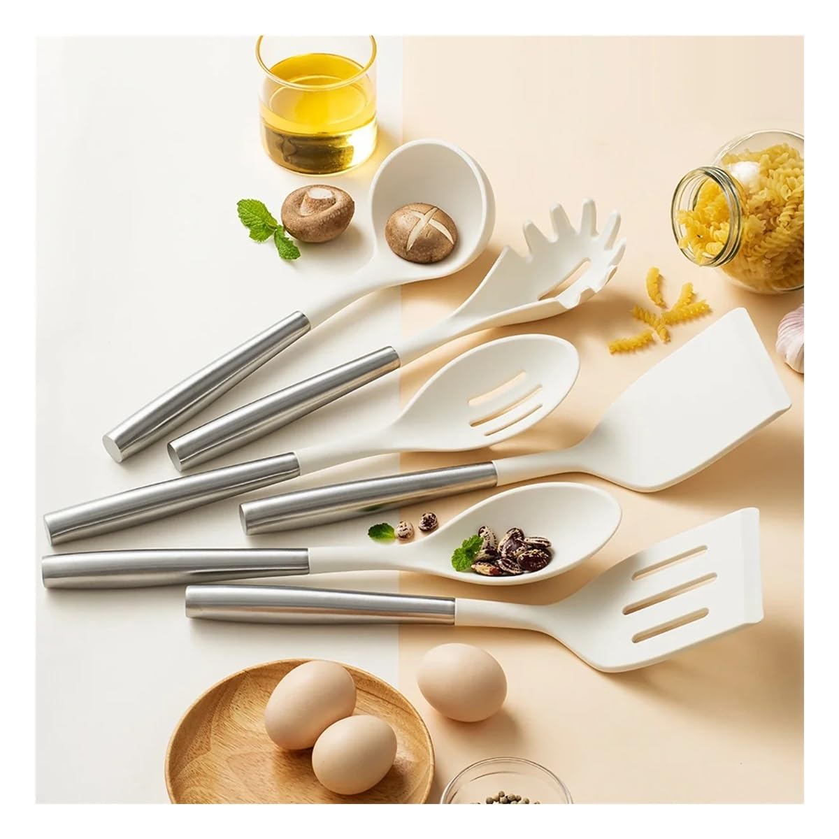 6 szt. czarny silikonowy zestaw przyborów kuchennych gospodarstwa domowego naczynia kuchenne szpatułka sitko łyżka do zupy klips do spaghetti zestawy narzędzi do gotowania