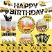 Construction Birthday Party Supplies Set 20 Guest - Including Dump Truck Plates, Tablecloth, Cups, Napkins, Black Flatware and Pre-Assembled Happy Birthday Banner Decorations