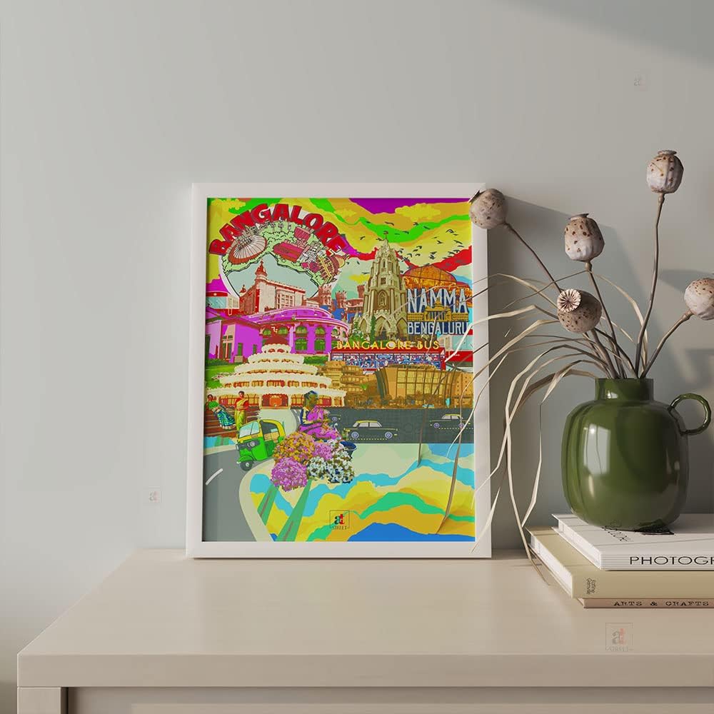 Art Street Pop Art Namma Bengaluru City Texture Paper Framed Art Print, Wall Décor For Home, Office & Living Room Decoration (13x17 Inch)