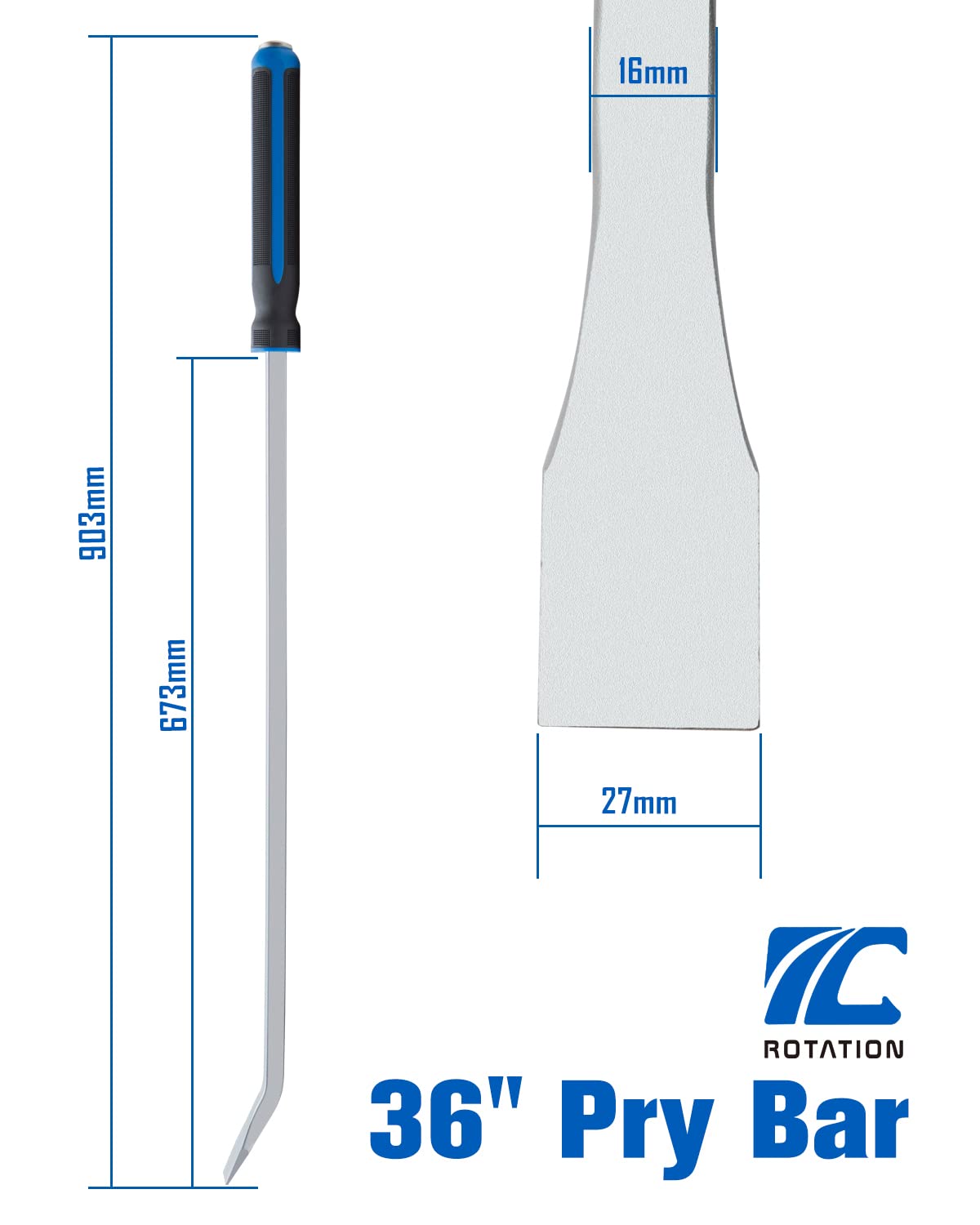 900mm/36 Zoll Schwerlast Stemmhebel mit Kunststoff-Softgriff und Metall-Schlagköpfen, Brecheisen, Brechstange, Hebeleisen, Montierhebel | abgewinkelte Spitze | Blau