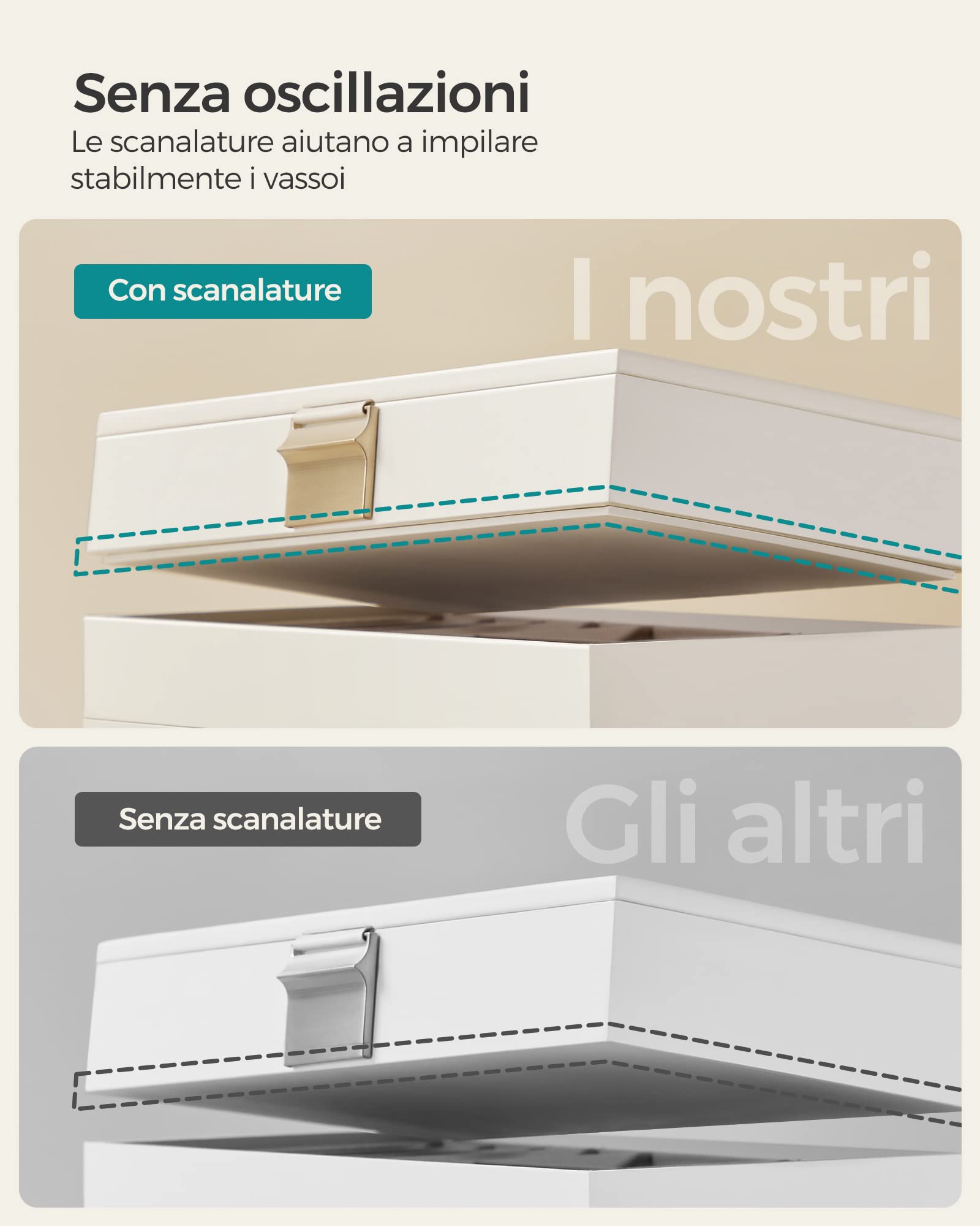 SONGMICS GISELLA Collezione - Scatola Portagioie con 4 Vassoi Impilabili, Porta Gioielli Capiente, Coperchio in Vetro, per Toeletta, Idea Regalo, Bianco Nuvola, 17 x 28 x 18,3 cm JBC164W01