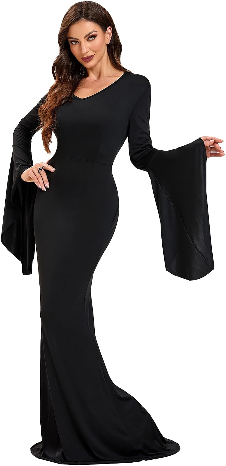 LVCBL Gothic Dress for Women Halloween Floor Length Dress Bodycon Black Vampire Custome