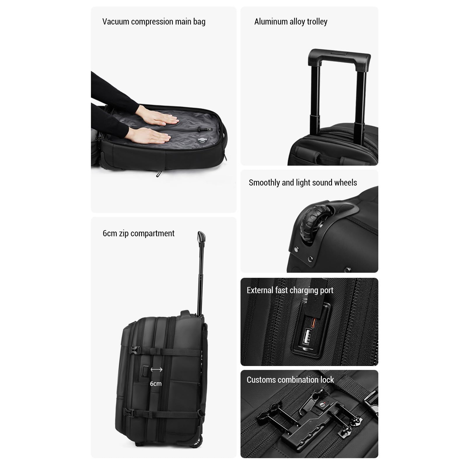CHICIRIS Sac à Dos de Compression Sous Vide de 60 L, Système de Compression D'air Extensible, Sac de avec Port de Chargement USB de Type C pour Voyage, Camping, Randonnée,