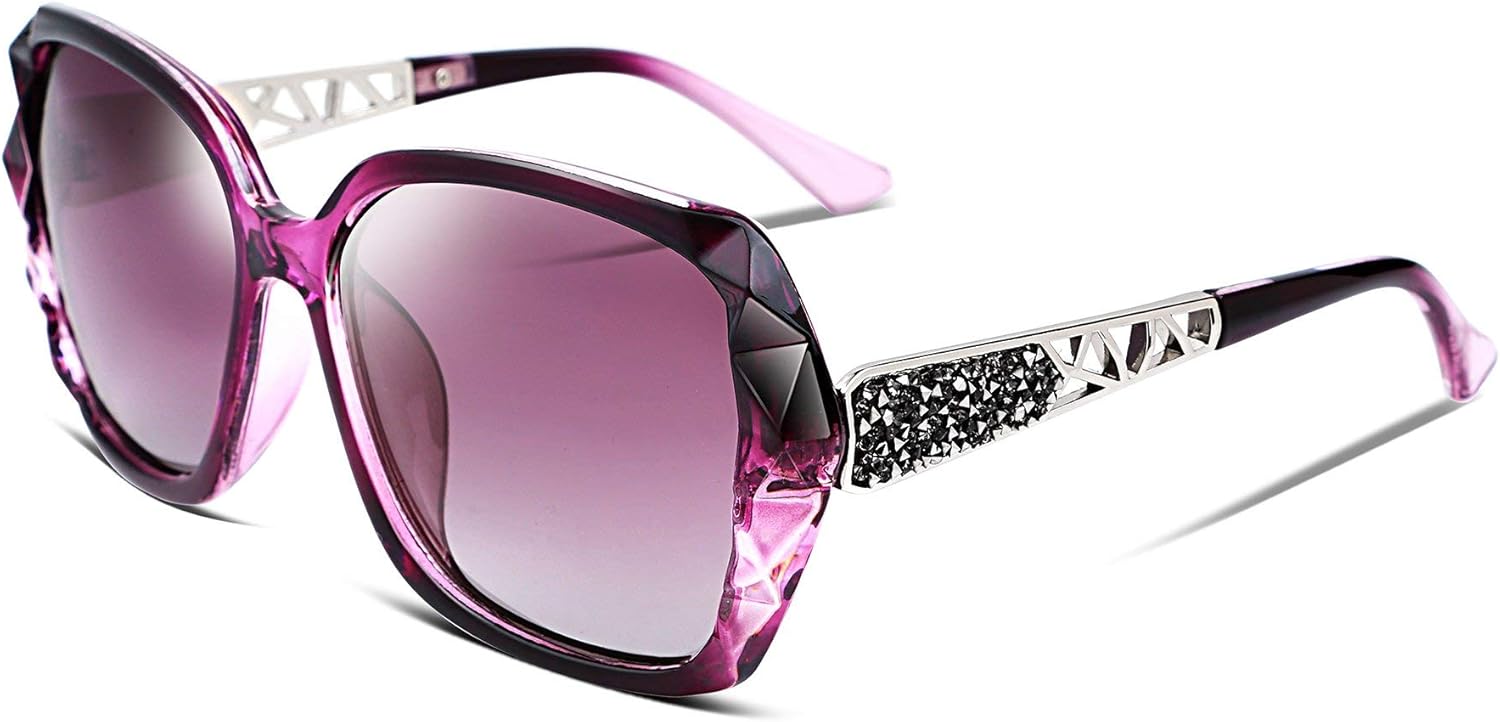 FEISEDY Polarized Women Square Sunglasses Sparkling Composite Shiny Frame B2289