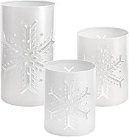Vista 1 de AuldHome Design Faroles de vela de copo de nieve para velas de pilar (juego de 3); candelabros de centro de mesa de decoración navideña