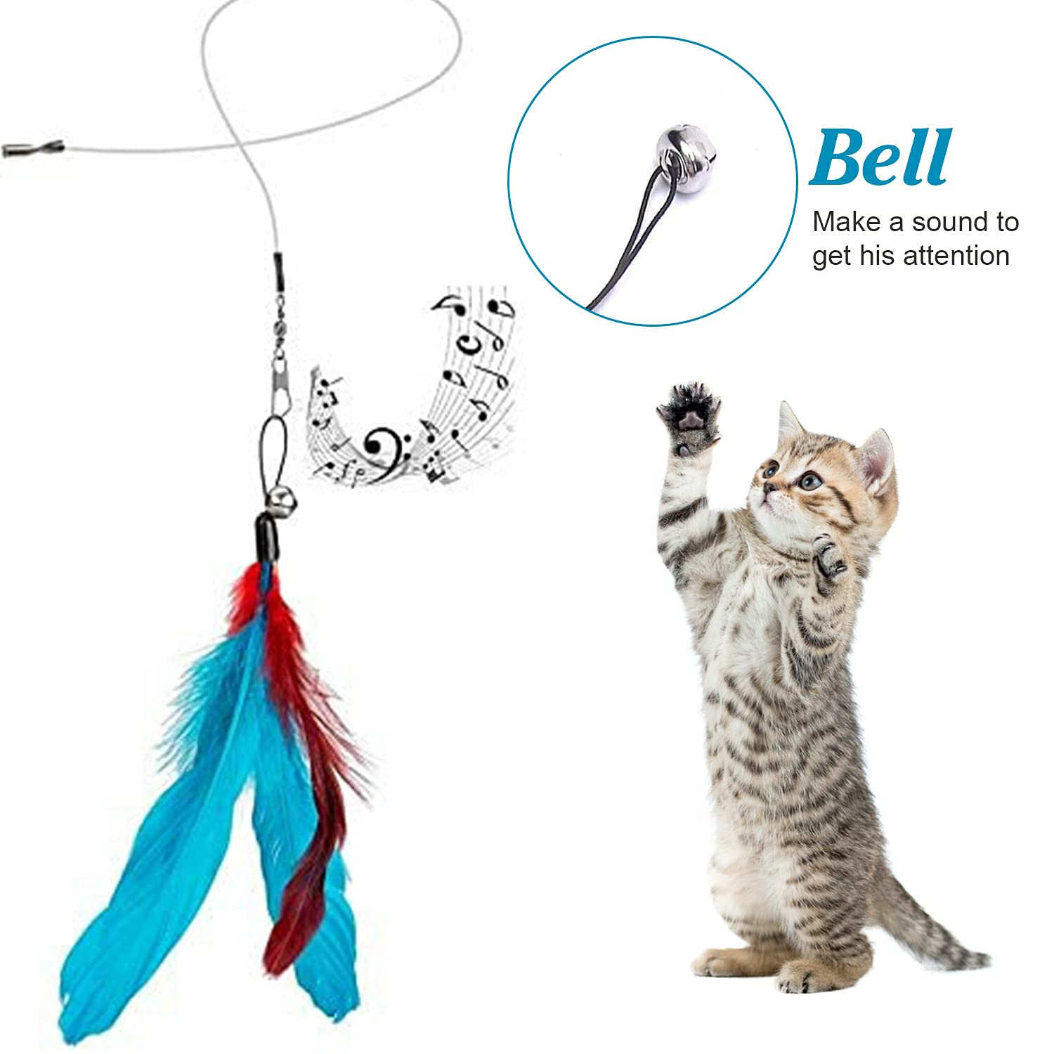 Lot De 12 Jouets Interactifs Pour Chat - 2 Cannes à Pêche Rétractables + 10 Jouets à Plumes Avec Clochettes