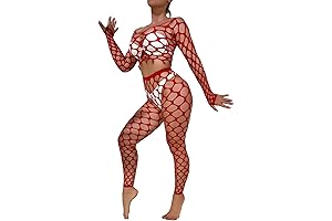 Women's Sexy Fishnet Lingerie Set with Crotchless Babydoll Mesh Bodysuit