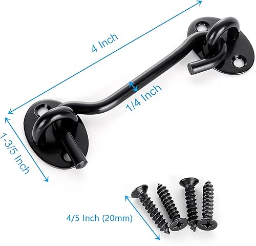 Miniatura 7 de JMIATRY Paquete de 8 cierres de gancho y ojal de 4 pulgadas para puertas, pestillo de gancho de acero inoxidable para privacidad con tornillos de