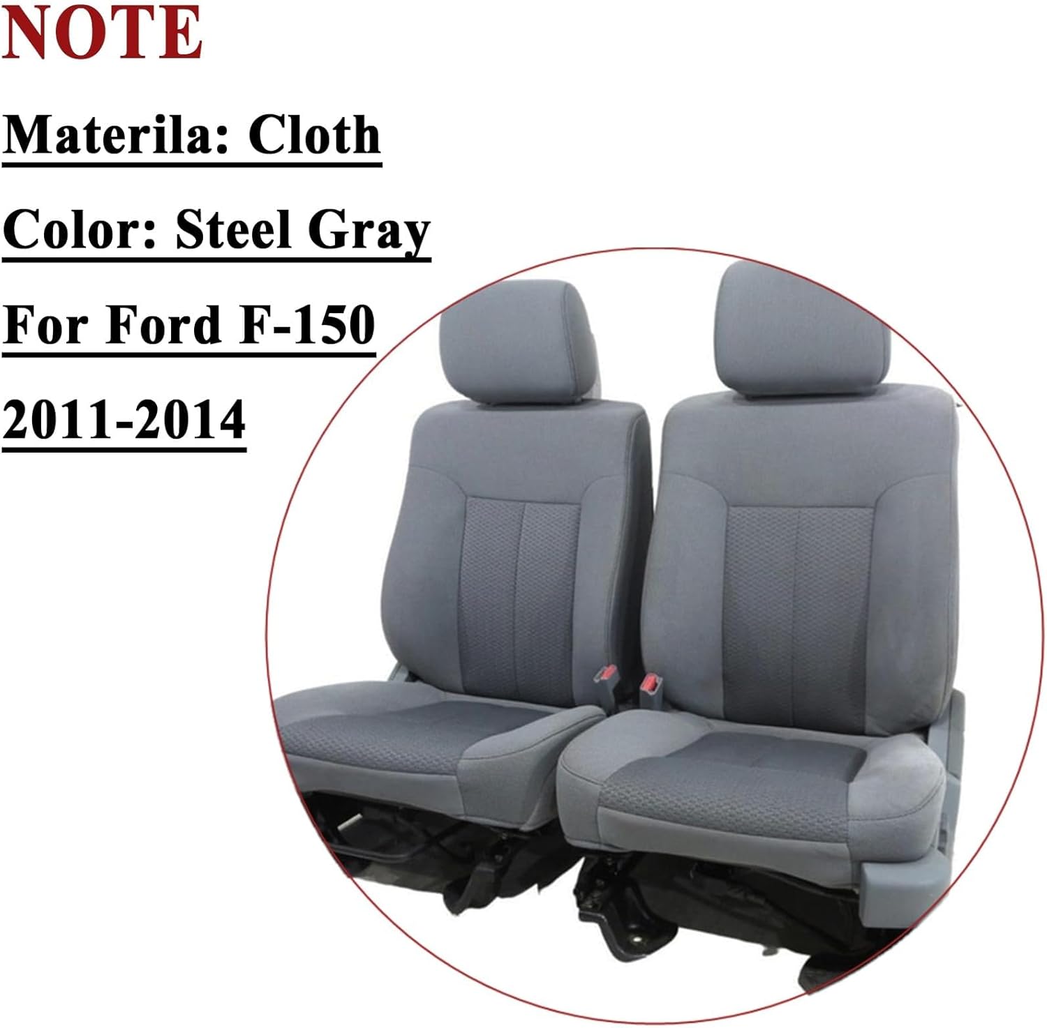 NLQR Front & Second Row Driver & Passenger Side Replacement Seat Covers Cloth Steel Gary Compatible with Ford F150 2011 2012 2013 2014 Bottom & Top Lean Back & Headrest & Driver Foam Cushion