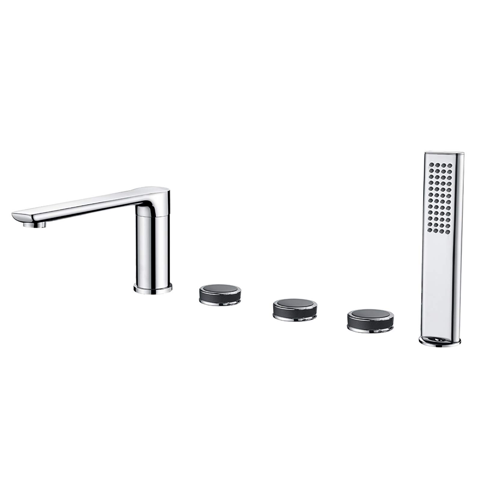 CWCQGH Bath Taps with 1.5m Handheld Shower, Widespread Bathtub Filler Mixer Tap 3 Handle 5 Hole Tub Filler Faucet Brass Bathtub Faucet Deck Mounted Shower System Set,Chrome,Chrome