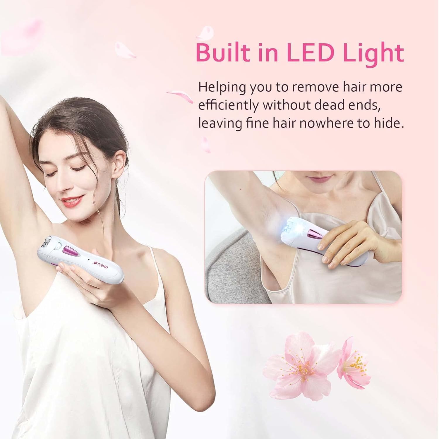 Mini Epilator for Women, Portable Facial Hair Remover with LED Light, Cordless Hair Removal Device for Face, Lips, Chin, Knuckles, Bikini Area, Legs & Arms