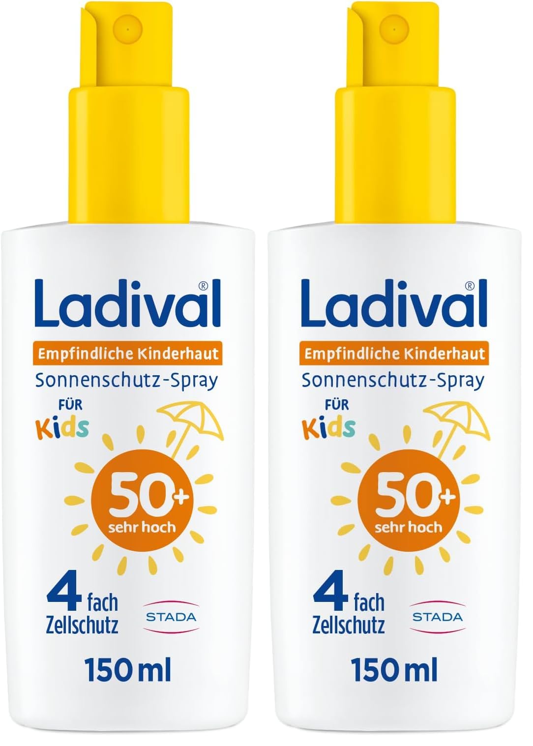 Ladival Kinder Sonnenschutz Spray LSF 50+ für empfindliche Kinderhaut - Sonnencreme für Babys und Kinder ab 6 Monaten, pflegend, extra wasserfest, 4-fach Zellschutz, 150ml (Packung mit 2)