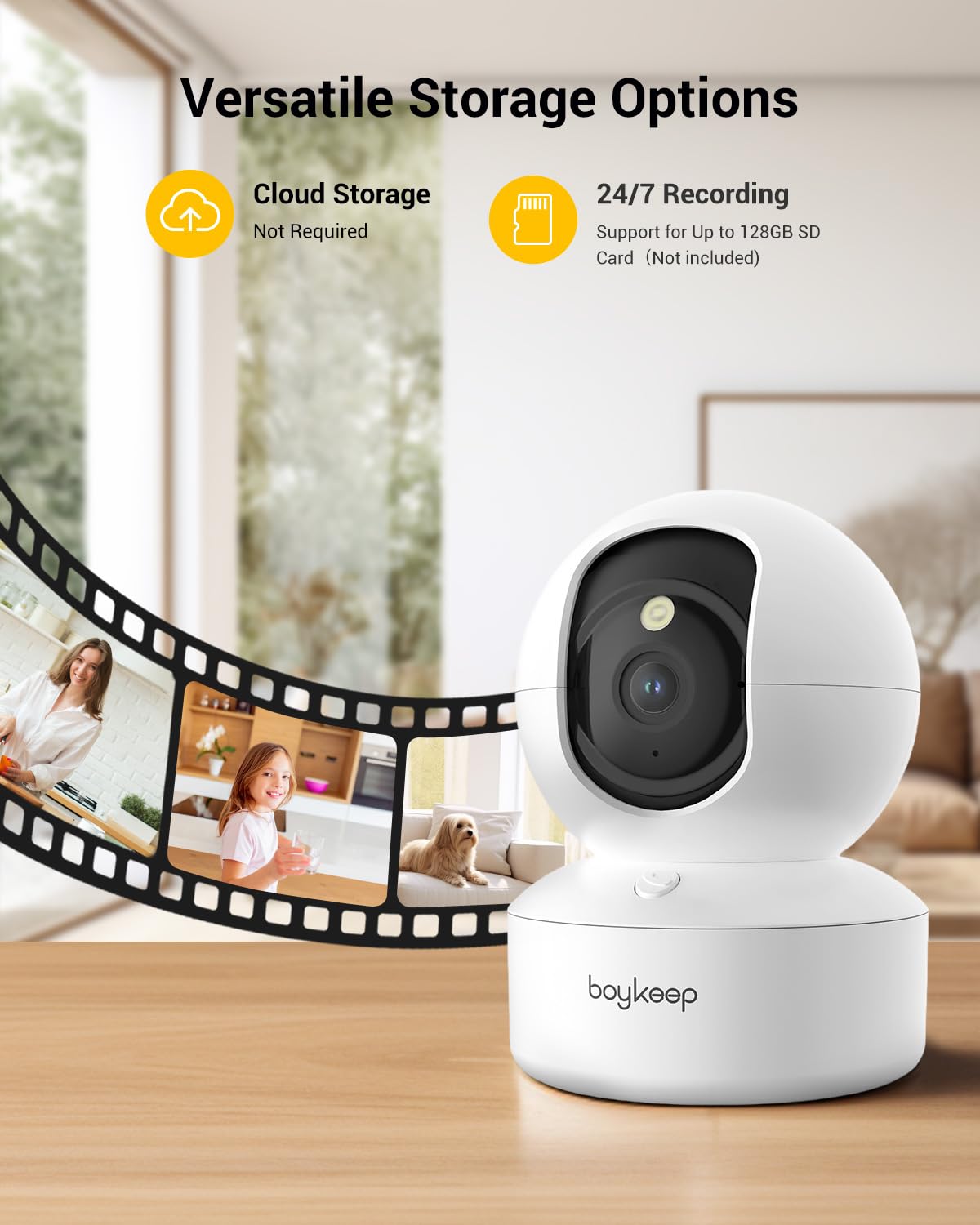 BoyKeep Cámara para mascotas, 2K 3MP, cámaras WiFi de 360° con aplicación, cámaras de seguridad inalámbricas para interiores para bebé, gato, cachorro, CCTV, audio bidireccional, visión nocturna