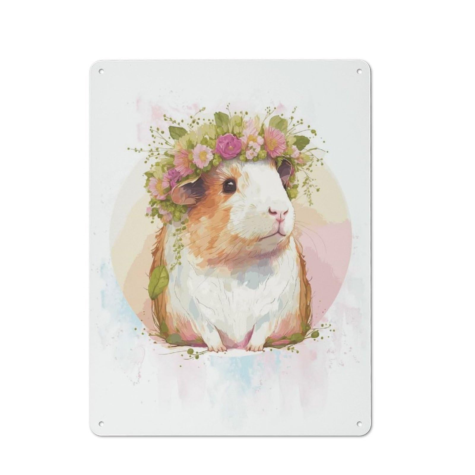 Cottage Style Watercolor Guinea Pig Country Metal Sign 40x30cm, Farmhouse Wall Decor for Farmhouse Kitchen, Pantry Or Dining Area