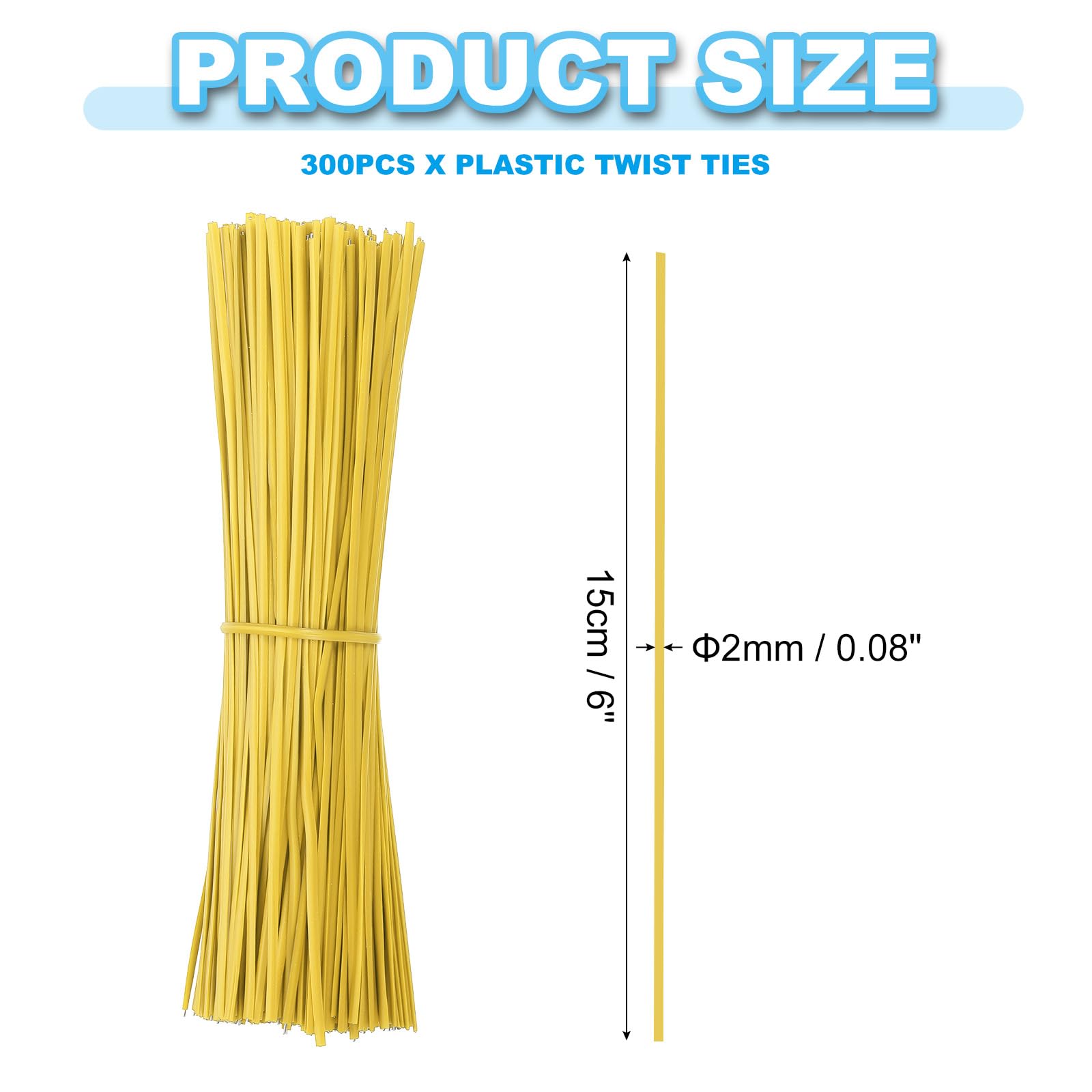 PATIKIL Plastic Twist Ties, 300 Pcs 6 Inch Reusable Cable Ties, 0.08 Inch Wide Bag Coated Ties for Household and Office Use Yellow - Image 2