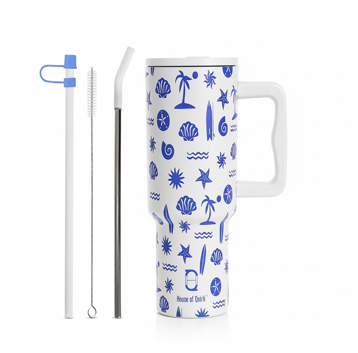 House of Quirk 1200ML Stainless Steel Tumbler with Handle & Lid, 2 Straws - Large Travel Mug Water Cup for Gym, Office & Outdoor Use (Seanova) 4