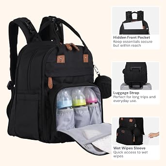 BabbleRoo Diaper Bag Backpack, Baby Diaper Changing Bag Multifunctional Waterproof Travel Backpack