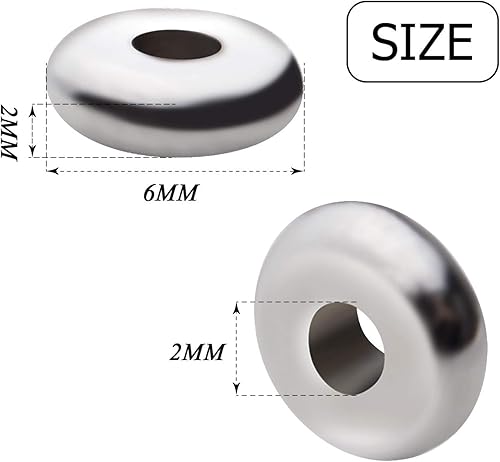 Miniatura 3 de 100 cuentas espaciadoras de disco plano de 0.236 pulgadas de acero inoxidable, redondas, espaciadores de cuentas sueltas, dijes espaciadores de