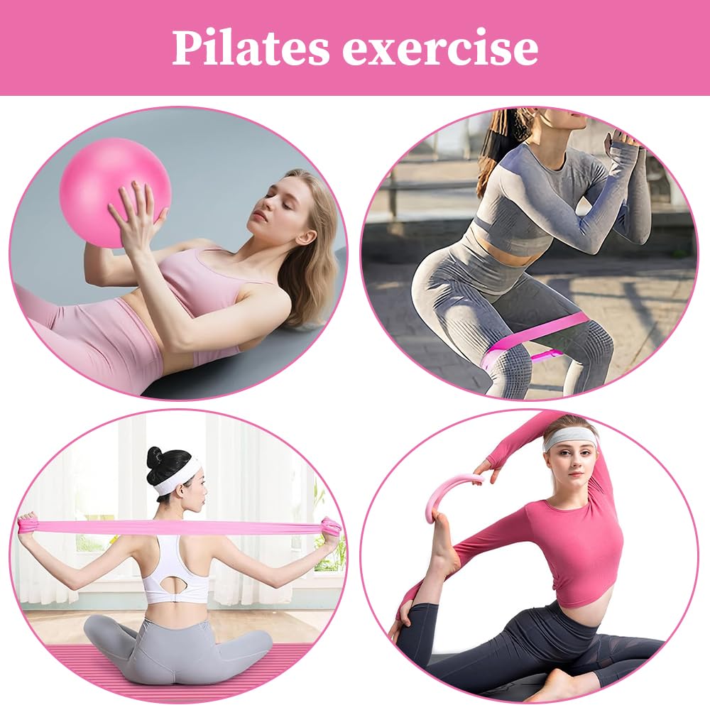 Pilates Set, 11 Teilige Pilates Zubehör, Yoga Set Mit Yoga Gurt Widerstandsring, Pilatesball, Stärken des Rumpfes Und Fitness, Für Bauch Beine Po Heimtraining Und Studio-Workout